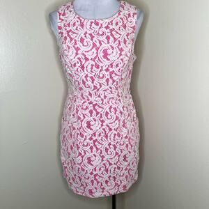 TART Sheath Dress w Pockets Large Pink White Lace Mini Cocktail Cotton Coquette